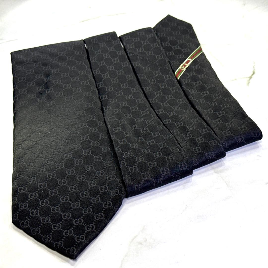 ☆即発 GUCCI ネクタイ GG柄 オールブラック 黒 ジャガード 伊製 美品