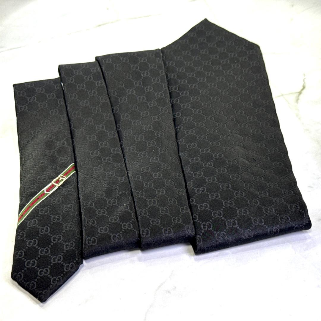 ☆即発 GUCCI ネクタイ GG柄 オールブラック 黒 ジャガード 伊製 美品