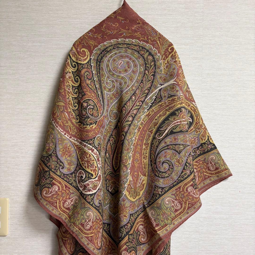 ETRO エトロ 大判 ストール ペイズリー 正方形 シルク ウール