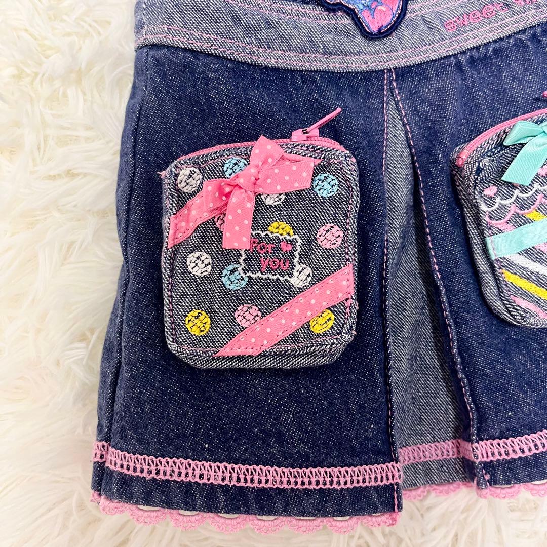 希少レア✨メゾピアノ　ミミポポ　デニムプリーツスカート平成レトロy2kワッペン