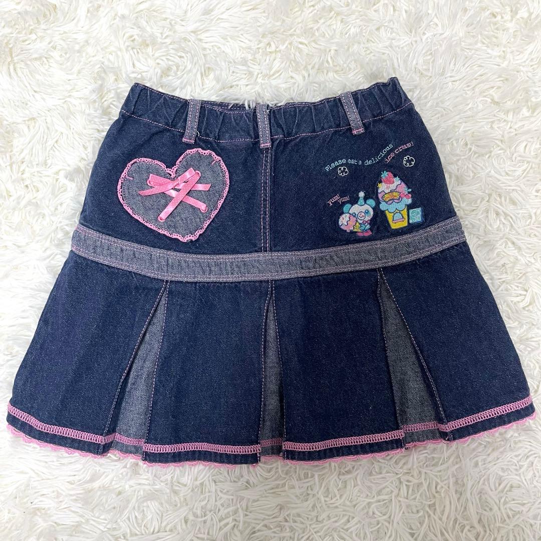 希少レア✨メゾピアノ　ミミポポ　デニムプリーツスカート平成レトロy2kワッペン