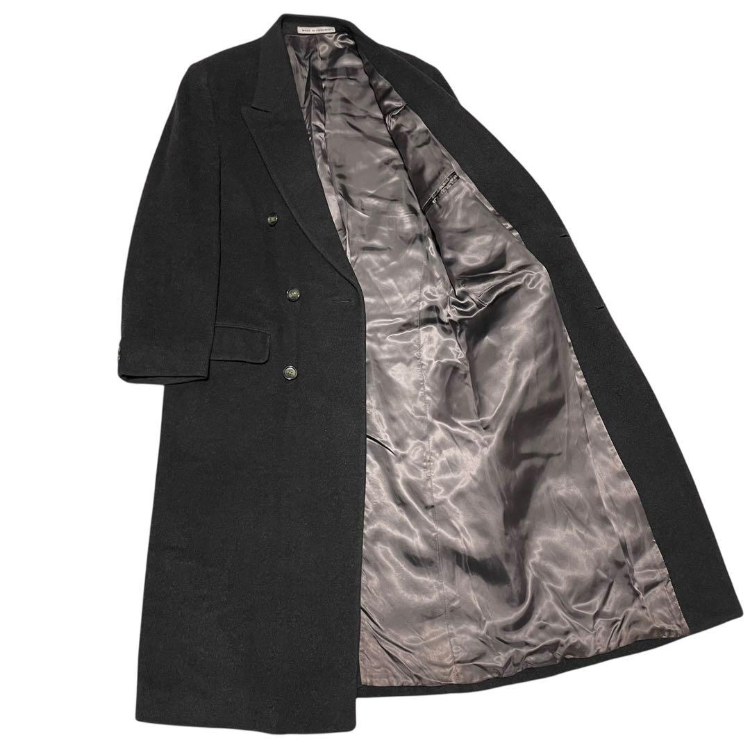 【カシミヤ100%×イングランド製】マキシ丈ダブルチェスターコート チャコールL