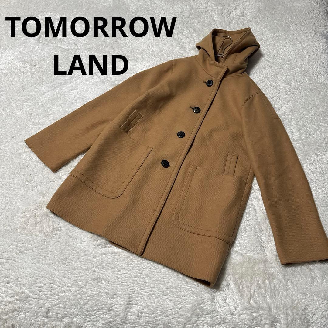 TOMORROW LAND キャメル色 フード付きピーコート カシミヤ混