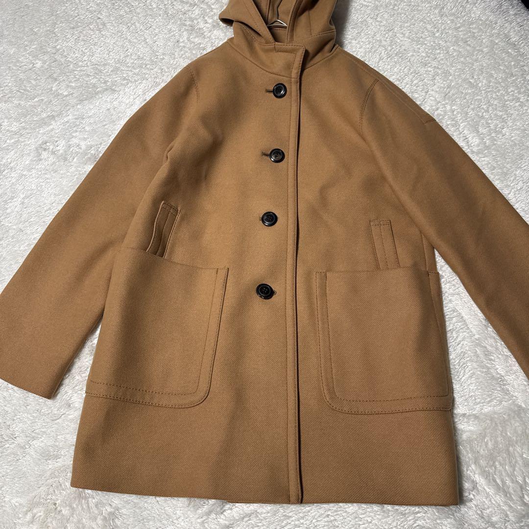 TOMORROW LAND キャメル色 フード付きピーコート カシミヤ混