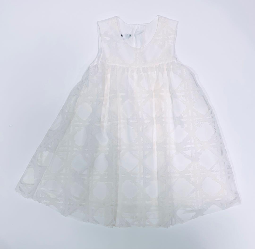 超美品　baby Dior ホワイト ノースリーブ フレアドレス　カナージュ