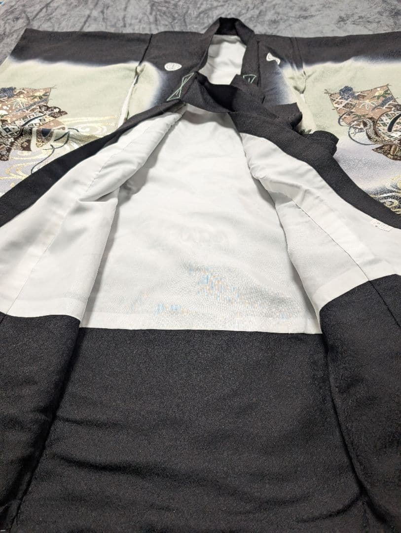 正絹 金彩 銀彩 産着 初着 男の子 男 家紋入り 紋 波 新品未使用 襦袢付き