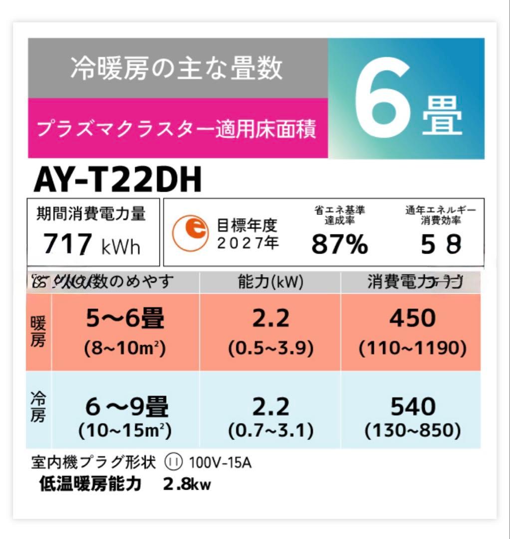【大阪】SHARP AY-T22DH エアコン 本体【標準取り付け工事費込み】