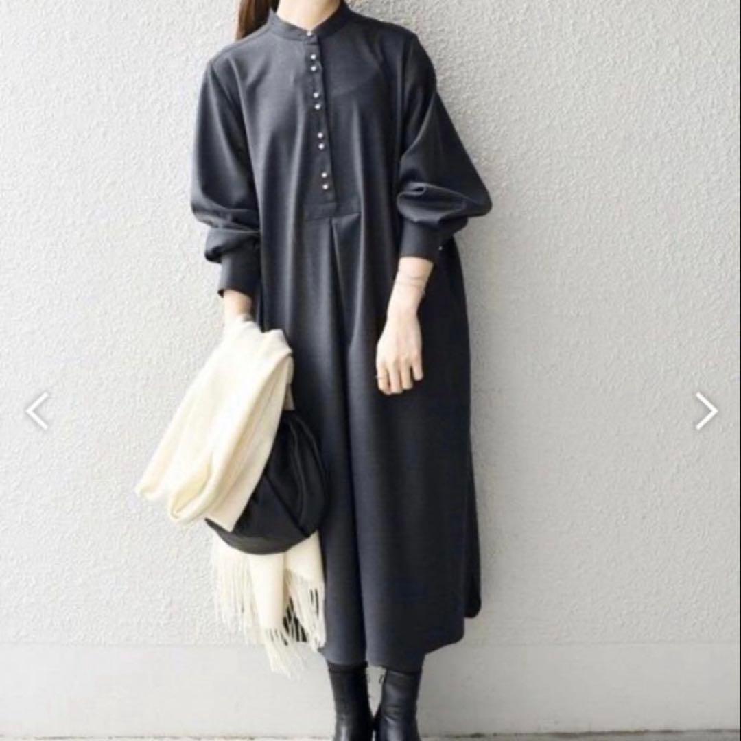 完売✨ほぼ未使用✨SHIPS パールモチーフボタンワンピース ウール ブラック