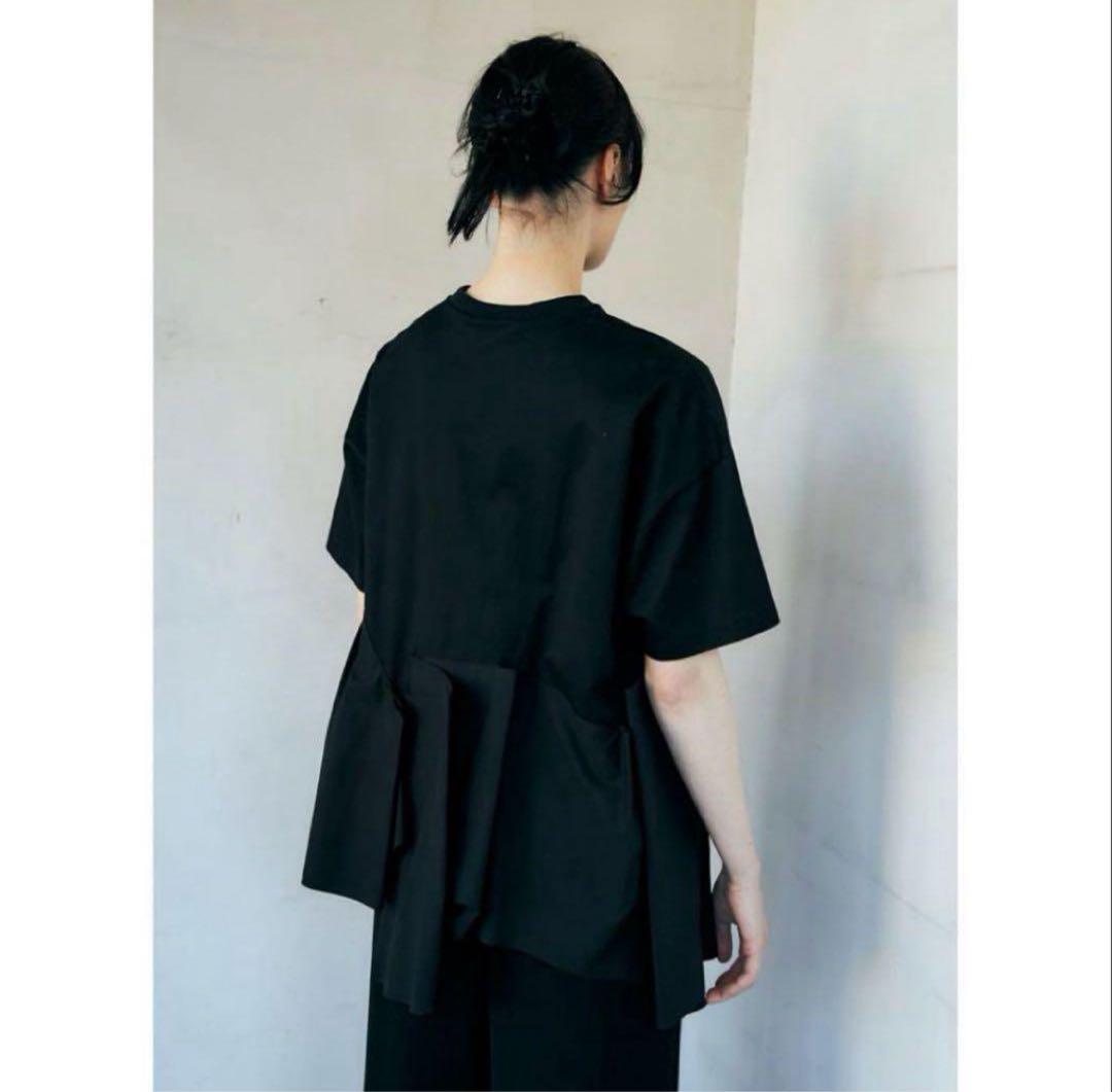 美品今季 ENFOLD エンフォルド シルケット天竺 コンビフレア Tシャツ 黒