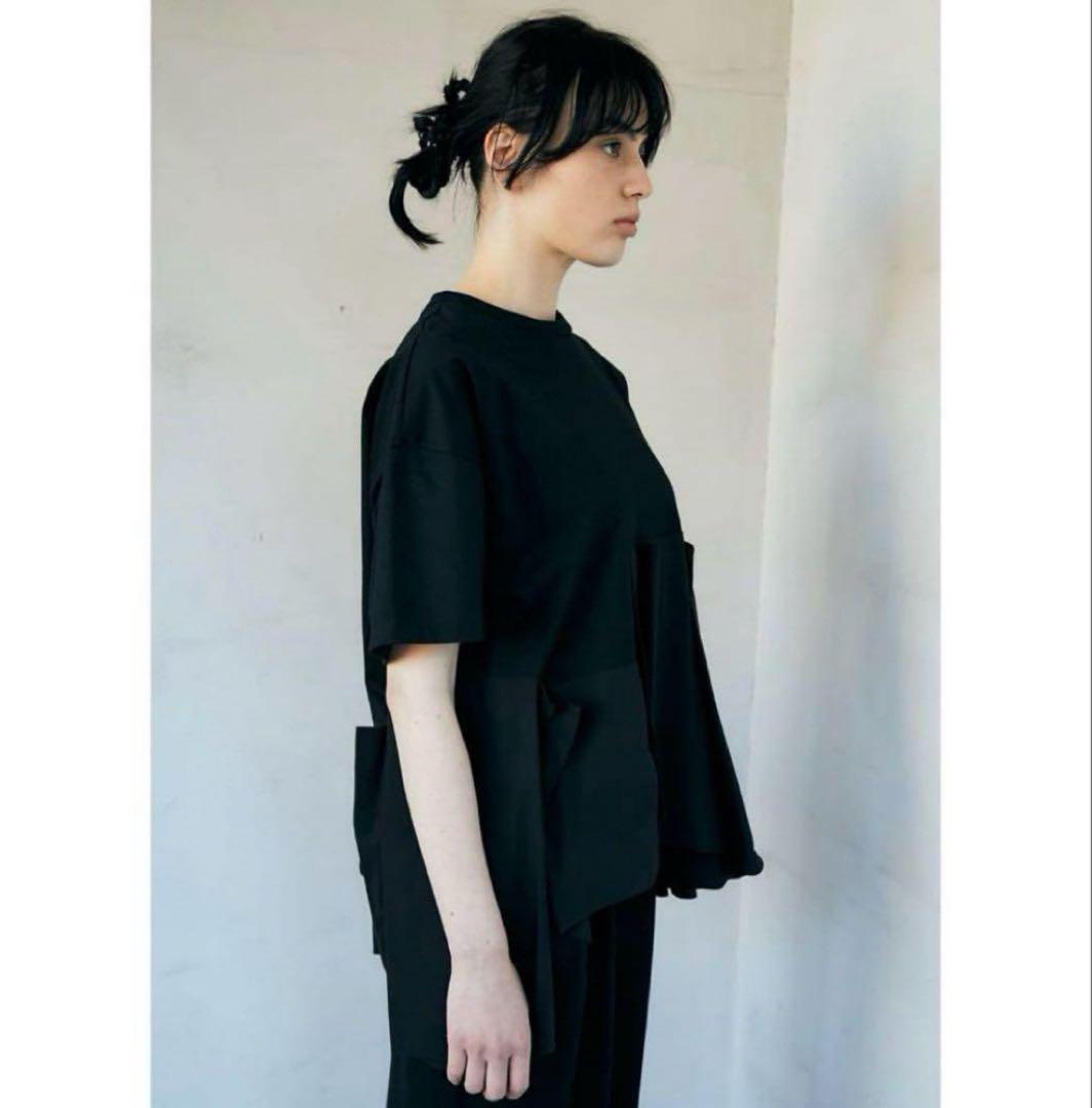 美品今季 ENFOLD エンフォルド シルケット天竺 コンビフレア Tシャツ 黒