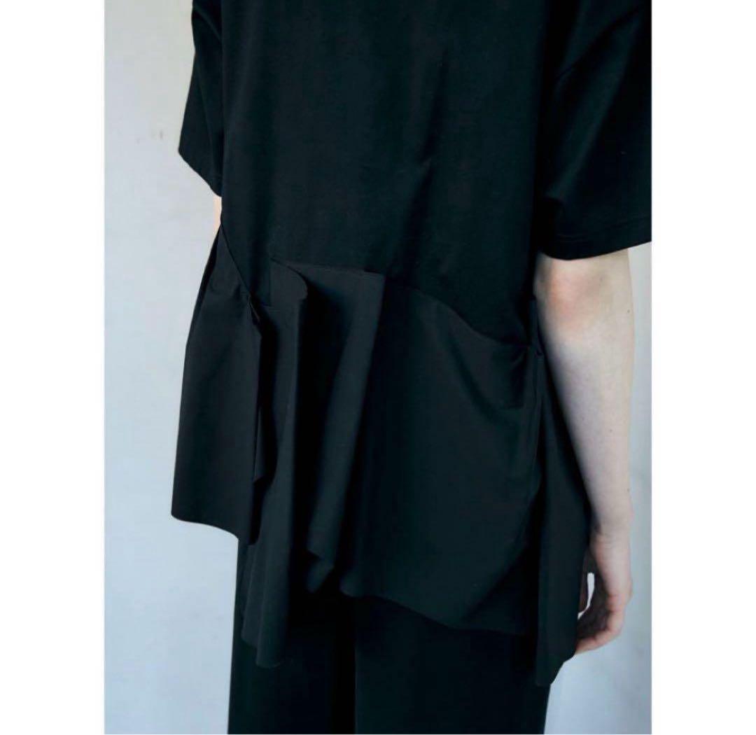 美品今季 ENFOLD エンフォルド シルケット天竺 コンビフレア Tシャツ 黒