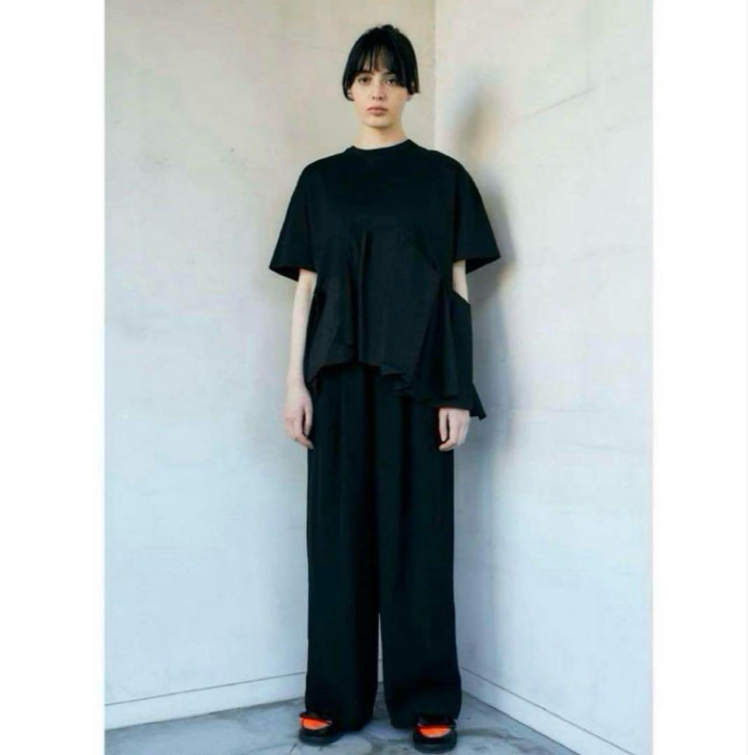 美品今季 ENFOLD エンフォルド シルケット天竺 コンビフレア Tシャツ 黒