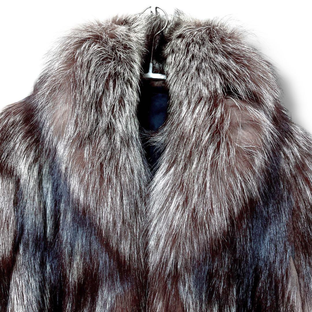 【肉厚✨極美品】総丈80 シルバーフォックス ファー 毛皮 L なめし柔らか◎