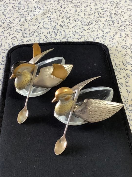 KD　純銀製　おしどり調味料セット　銀座和光