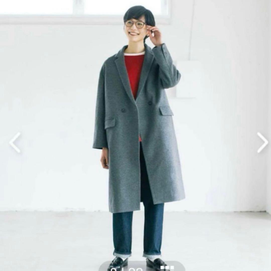 あめ様　北欧暮らしの道具店 アレンジ襟のかろやかチェスターコート グレー