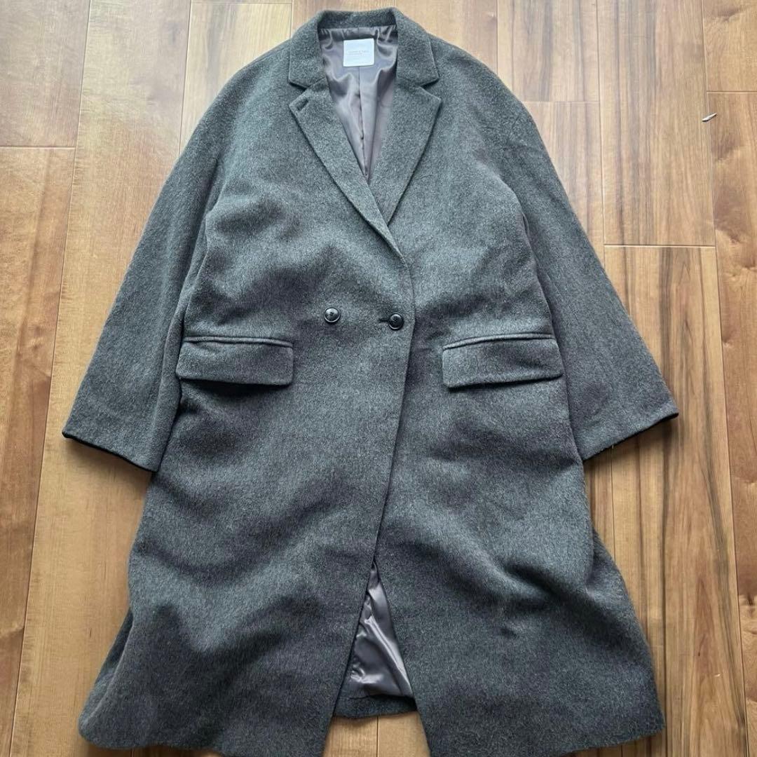 あめ様　北欧暮らしの道具店 アレンジ襟のかろやかチェスターコート グレー