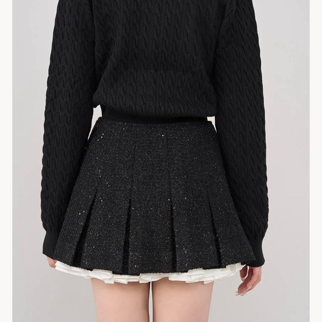 スパンコールツィード　ミニスカート　ブラック