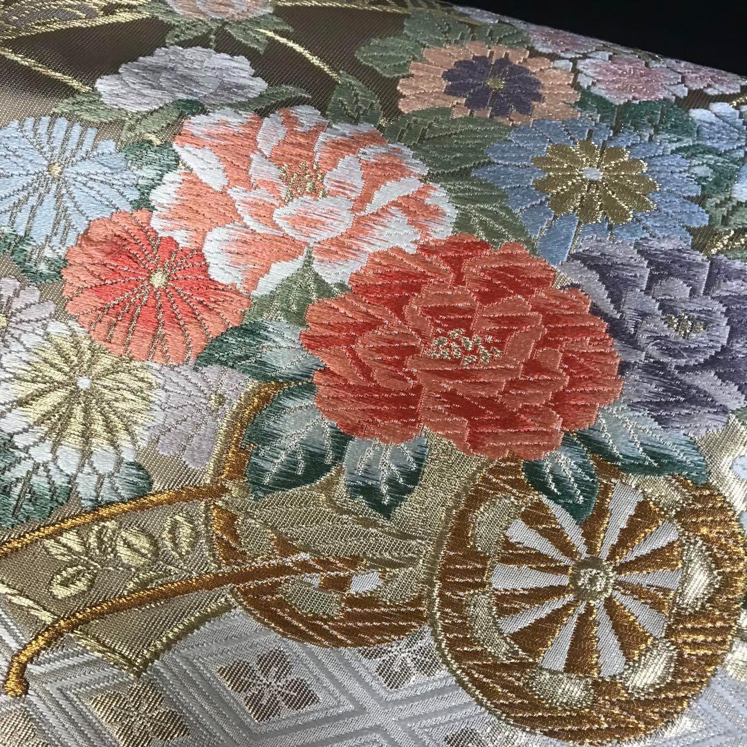 ZF-773 袋帯 本金箔 花小袖 高級 花車 正絹 六通 逸品