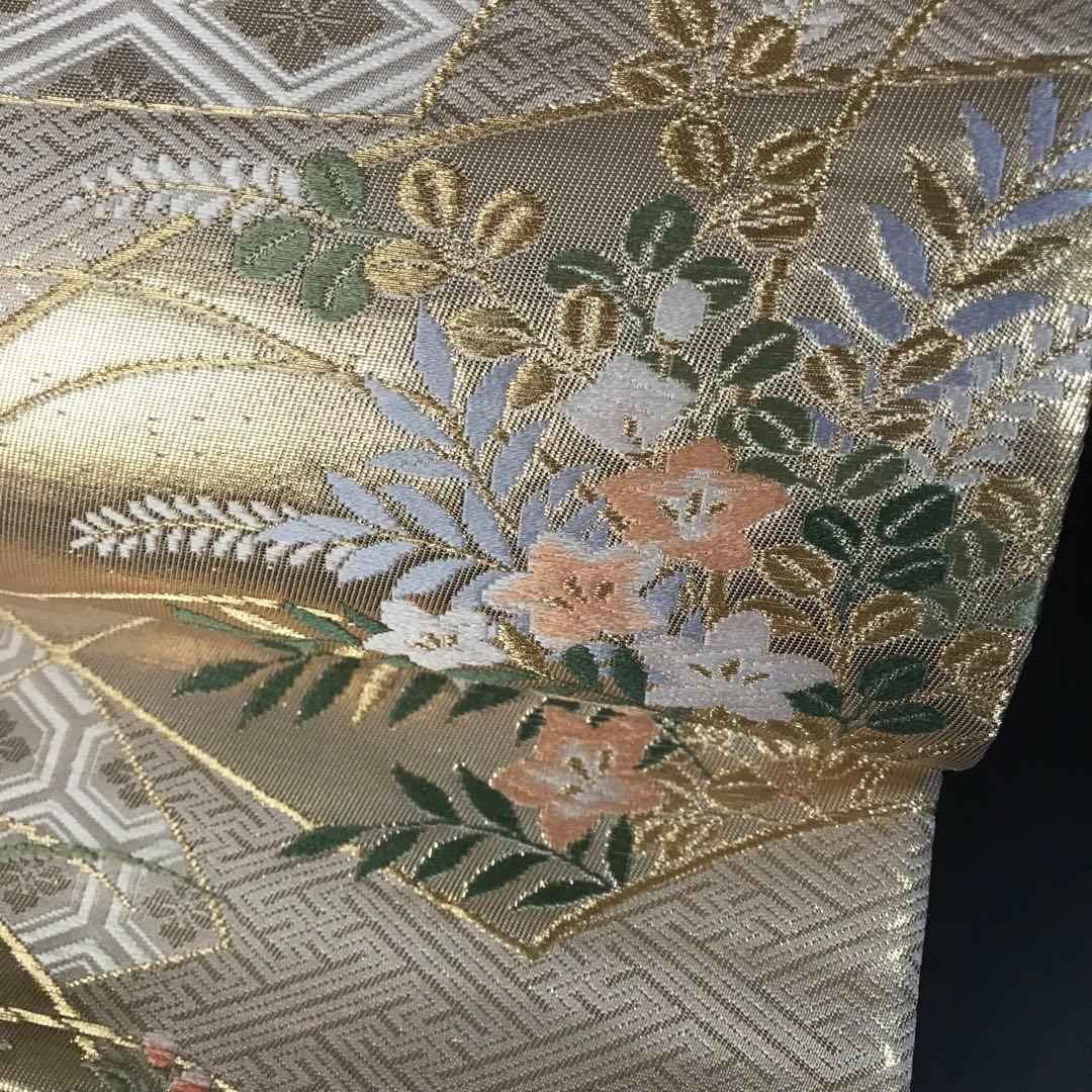 ZF-773 袋帯 本金箔 花小袖 高級 花車 正絹 六通 逸品