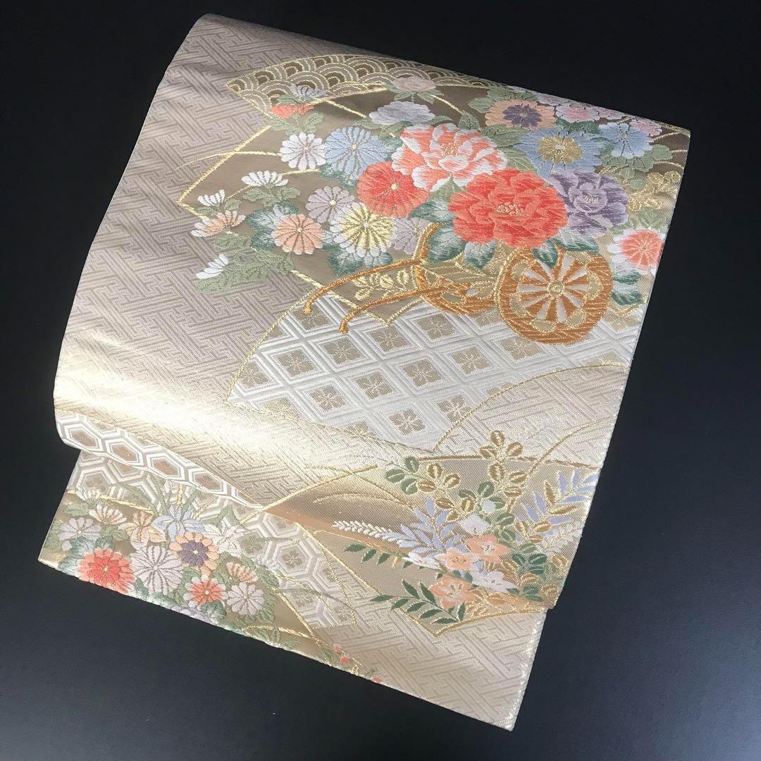 ZF-773 袋帯 本金箔 花小袖 高級 花車 正絹 六通 逸品