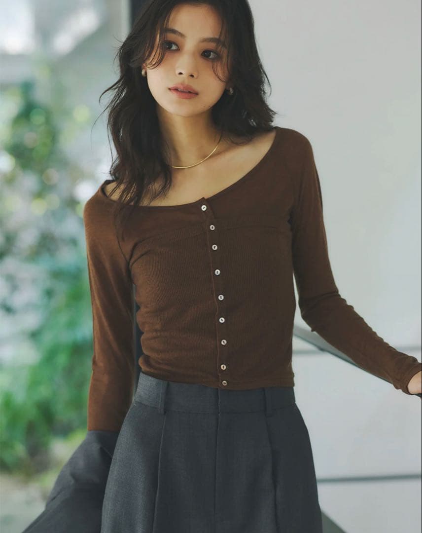 anuans シアーウールレイヤリングトップス　ブラウン