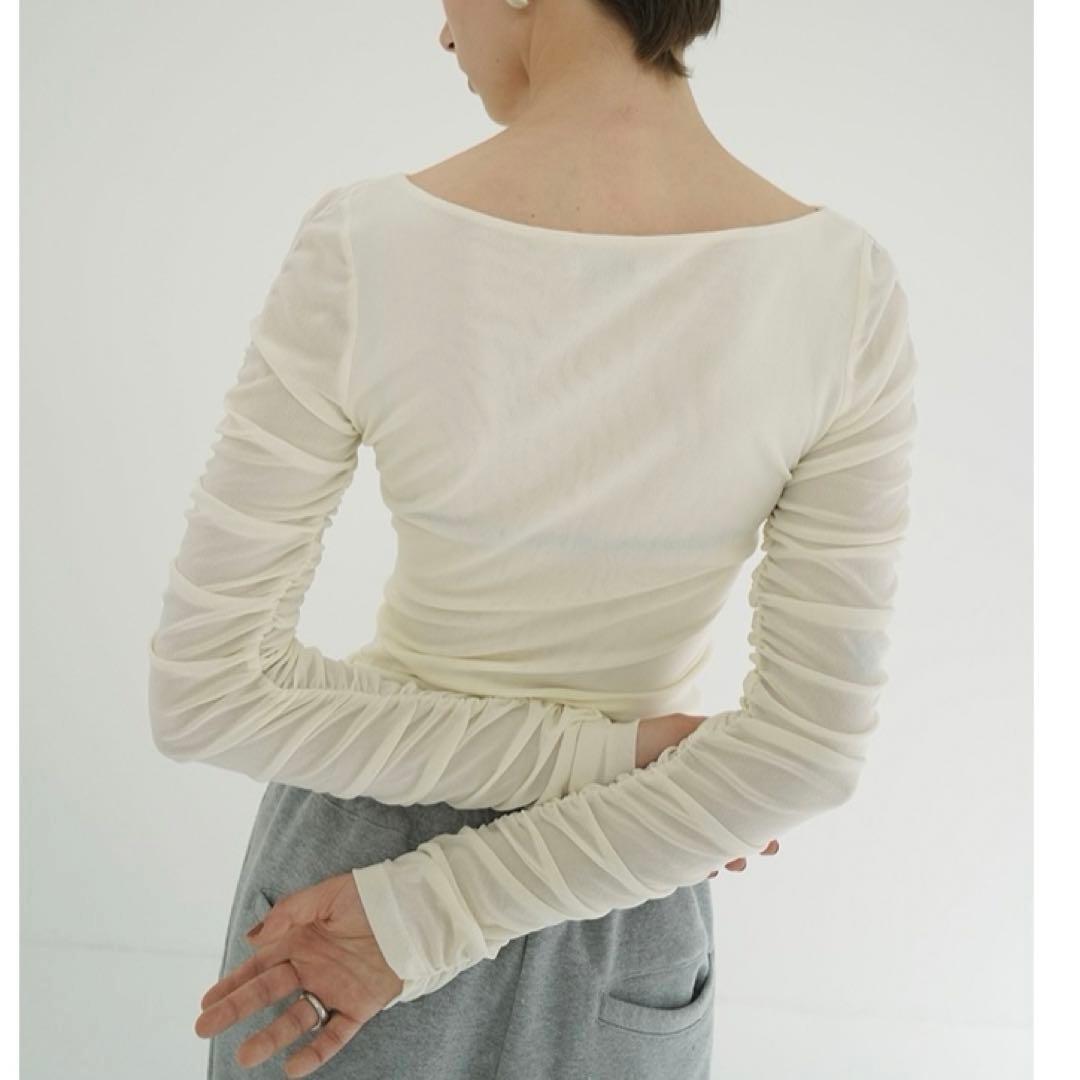 トップス CLANE W TULLE SHIRRING TOPS