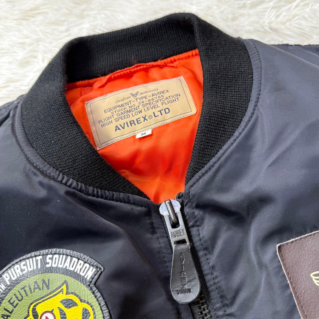 美品 AVIREX MA-1 アリューシャンタイガー 牛革ワッペン Mトップガン