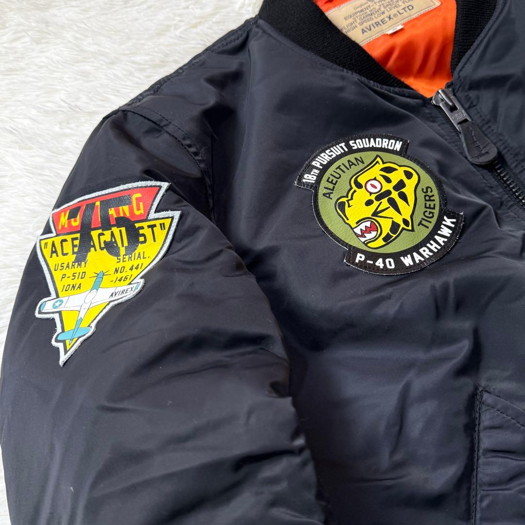 美品 AVIREX MA-1 アリューシャンタイガー 牛革ワッペン Mトップガン