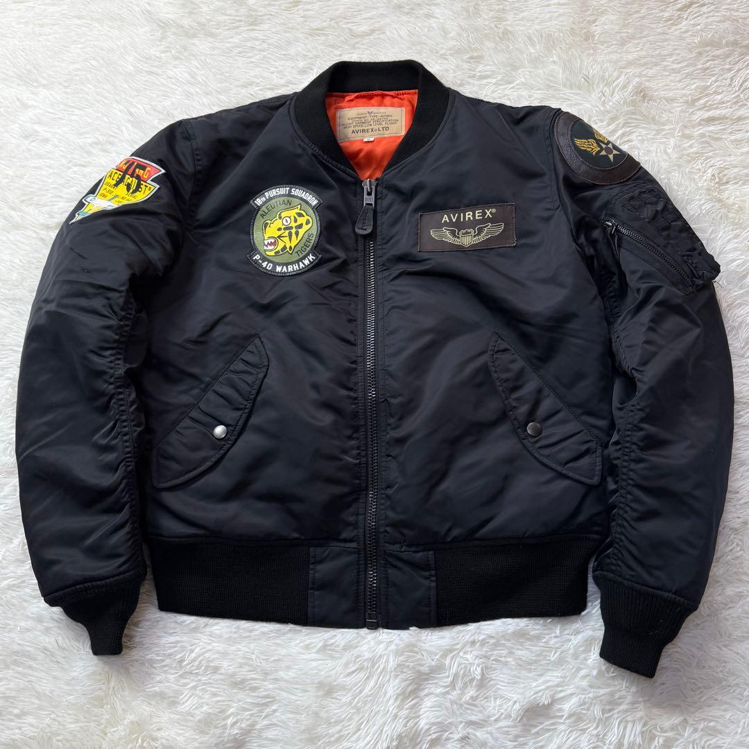 美品 AVIREX MA-1 アリューシャンタイガー 牛革ワッペン Mトップガン