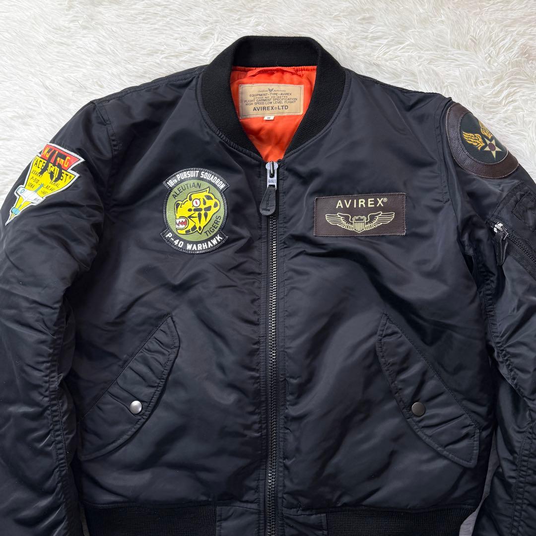 美品 AVIREX MA-1 アリューシャンタイガー 牛革ワッペン Mトップガン