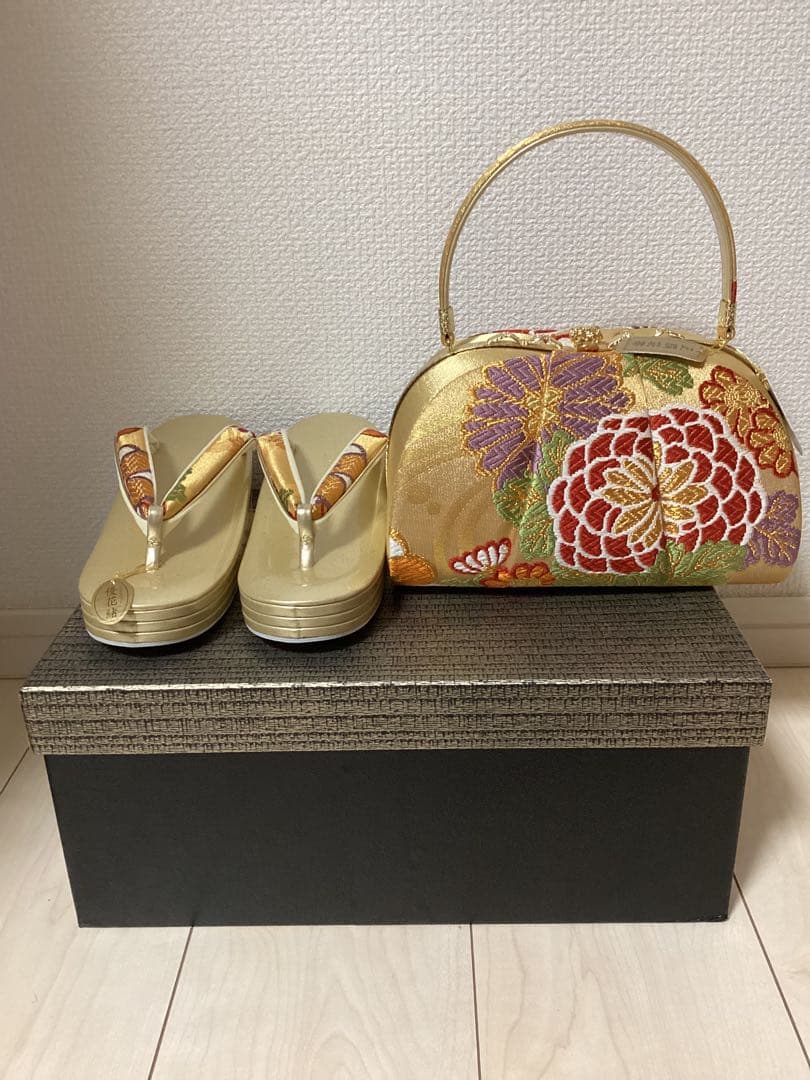 新品 ❁⃘*.世美庵 Ｌサイズ 正絹帯地 高級草履バッグセット 日本製 三枚芯