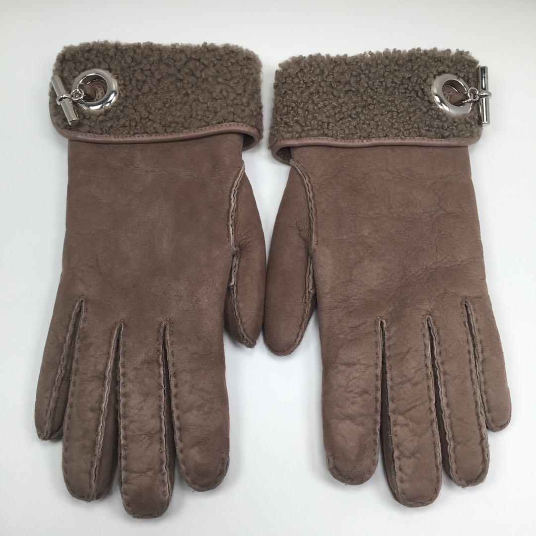 美品 エルメス ヴェスパ グレージュ ムートン ブラウン シルバー金具 手袋
