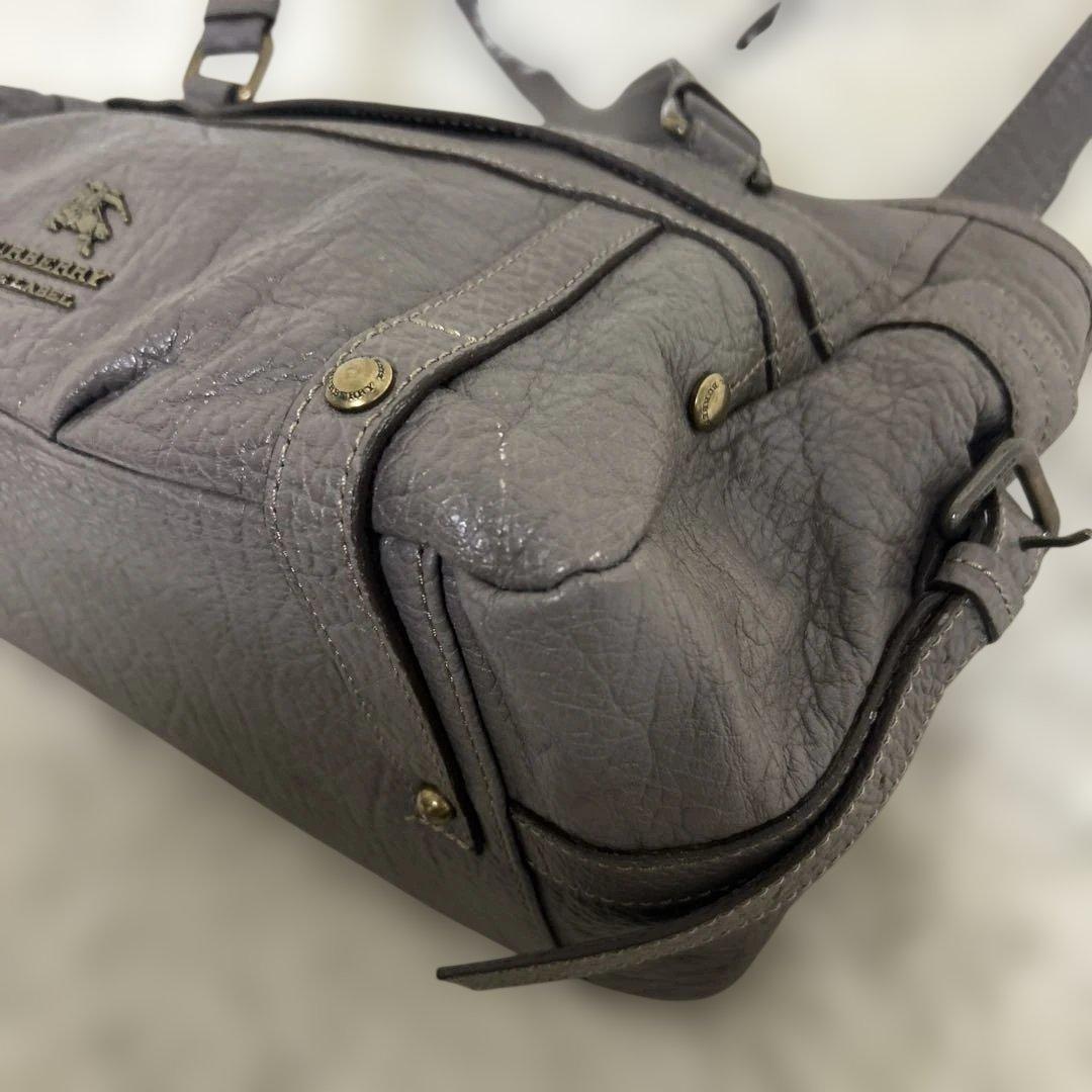 BURBERRY BLUE LABEL トートバッグ グレー　レザー ロゴ