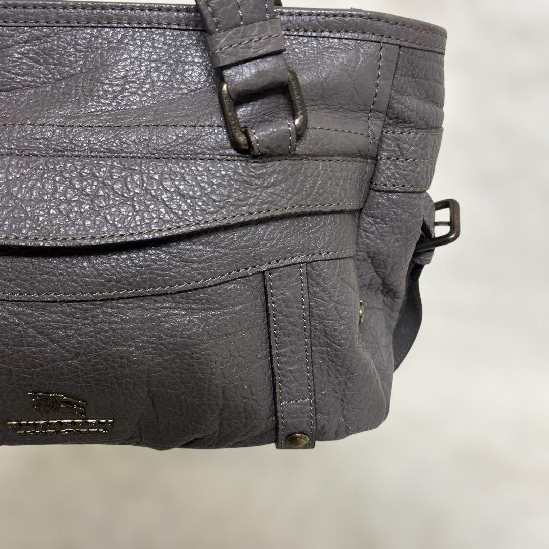 BURBERRY BLUE LABEL トートバッグ グレー　レザー ロゴ