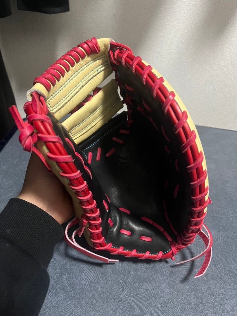 ZETT P 硬式グローブ ベージュ/黒/赤