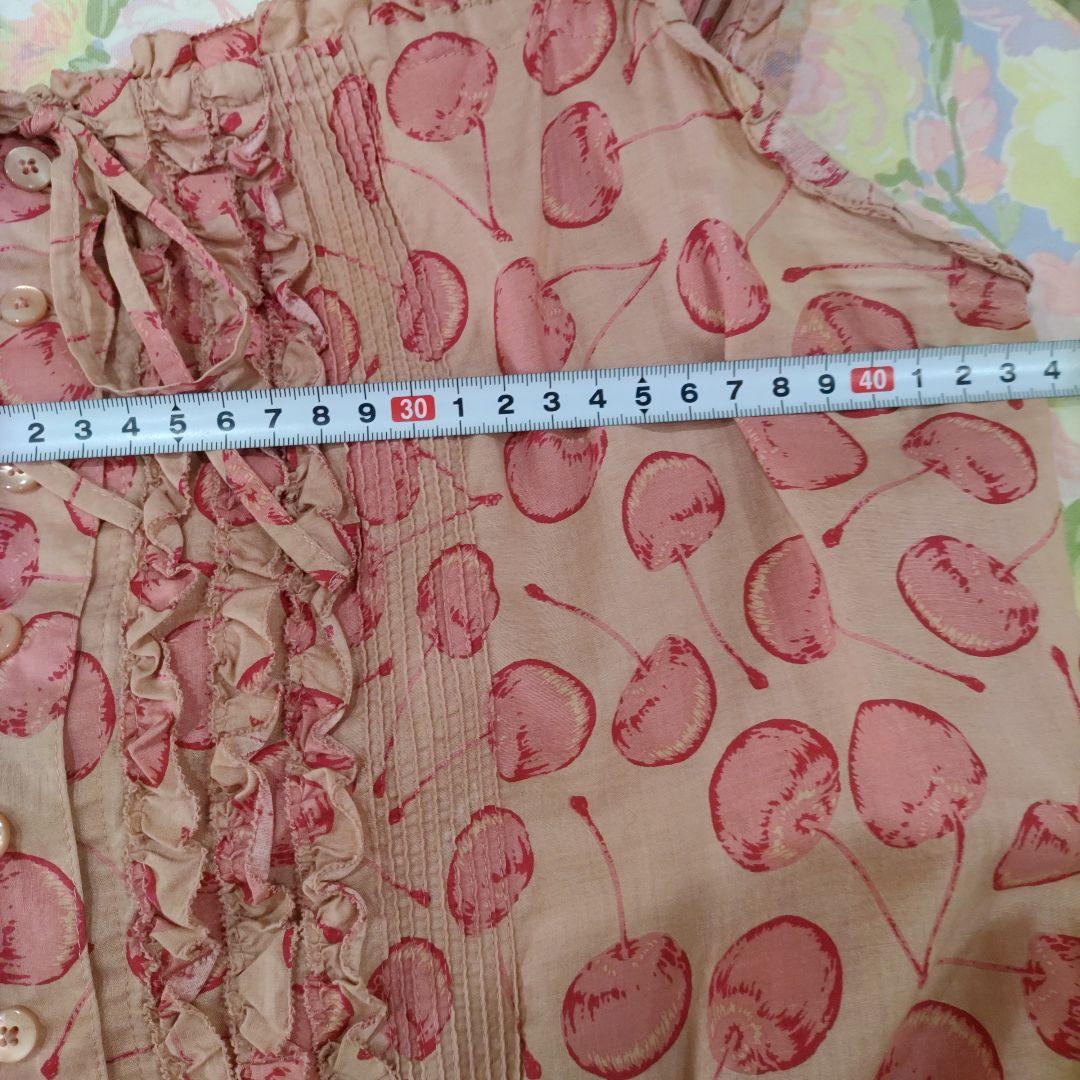 ピンクハウス　チェリー柄　ピコフリル　段々ワンピース　クスミピンク系