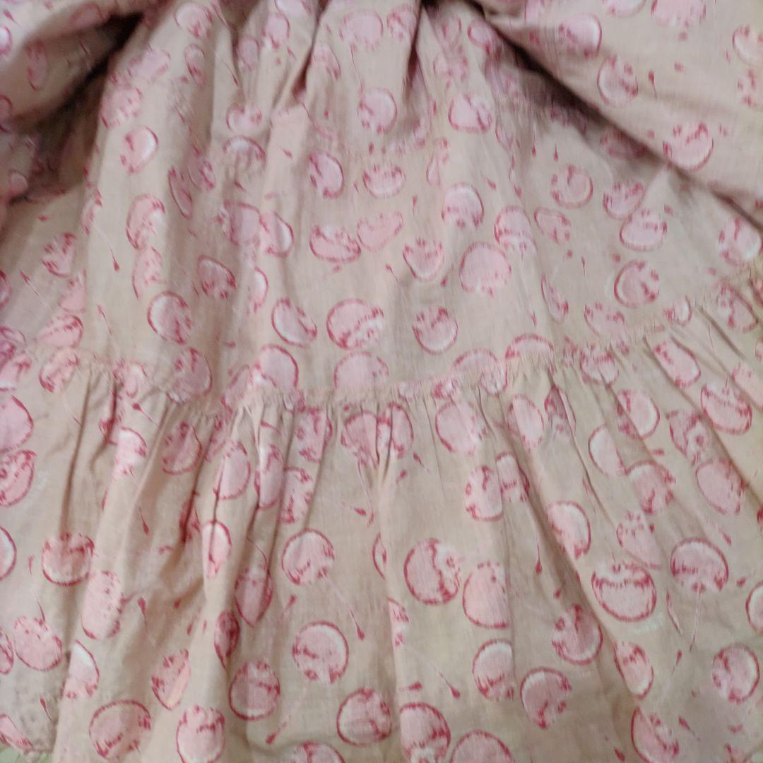 ピンクハウス　チェリー柄　ピコフリル　段々ワンピース　クスミピンク系