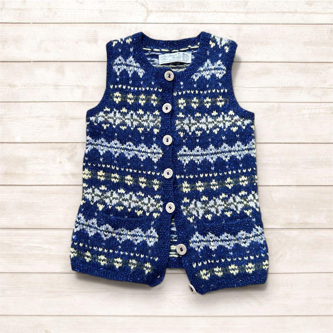 Athena Designs フェアアイル柄ベスト アイルランド製　ネイビー