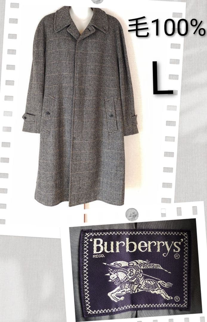 希少　BURBERRYS' バーバリー　ツイード　ウールコート　ヘリンボーン　L