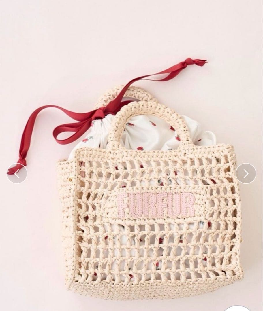 FURFUR かごバッグ ライトピンク　【限定カラー】ラフィアロゴトートバッグ