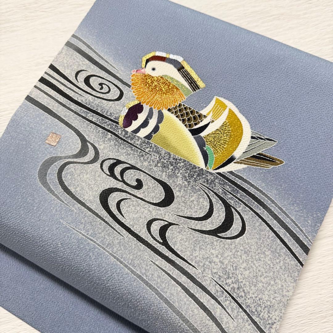 m163 羽田登喜男 縮緬 名古屋帯 正絹