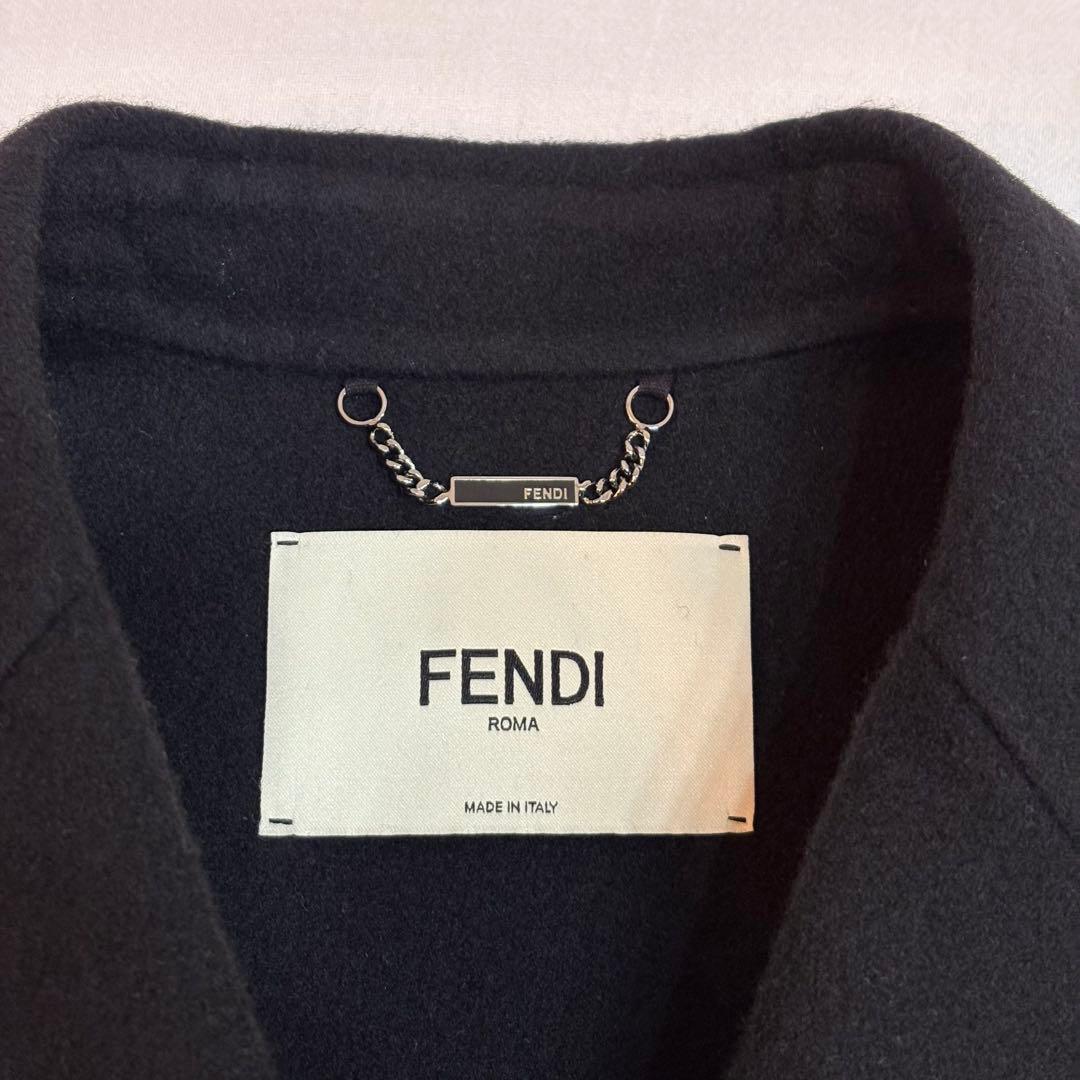 FENDI フォックスファー付 ウールコート FFロゴポケット 正規品