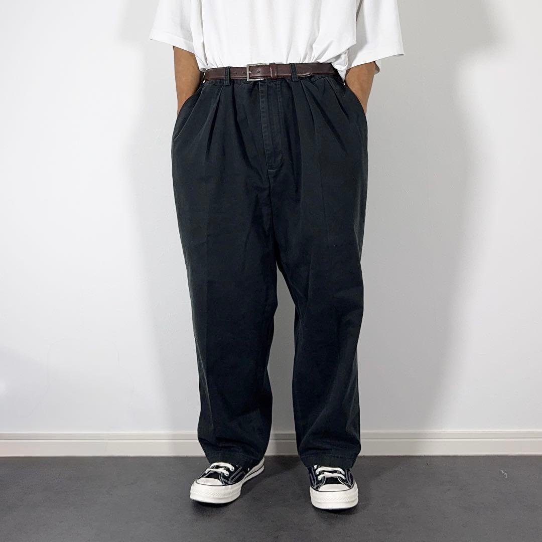 ラルフローレン 90s ANDREW ブラックポロチノ2タックW38L29 古着