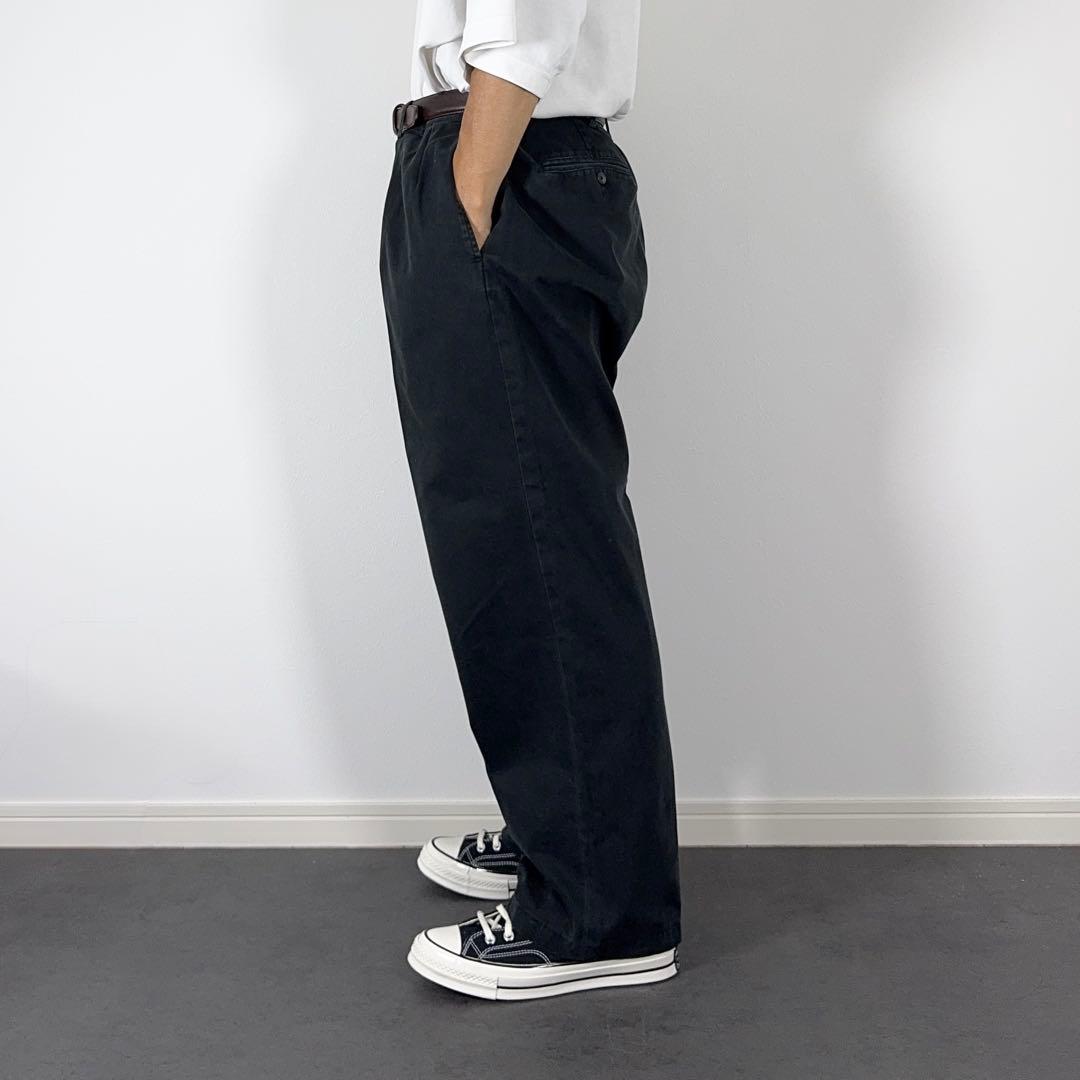 ラルフローレン 90s ANDREW ブラックポロチノ2タックW38L29 古着