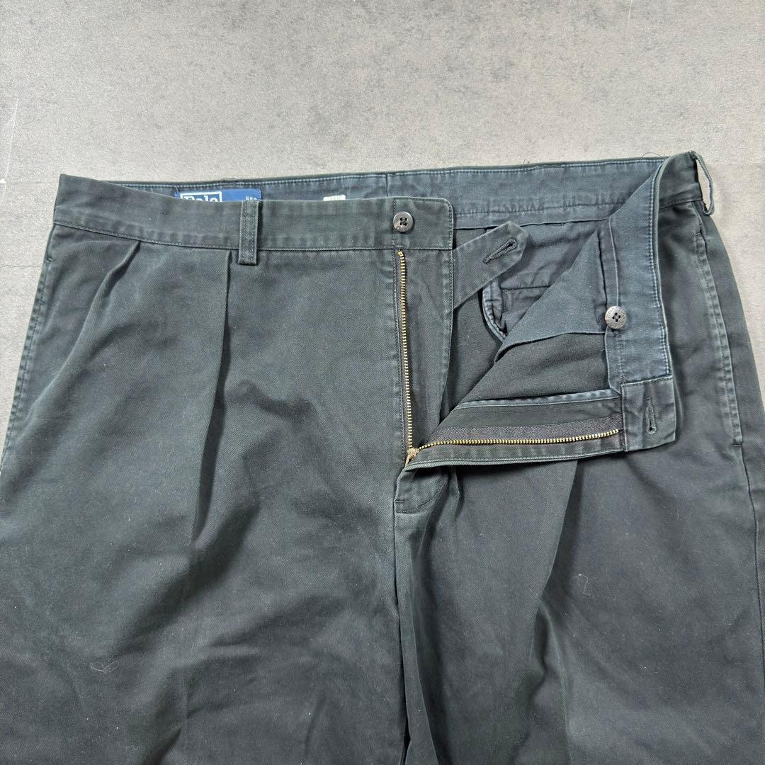 ラルフローレン 90s ANDREW ブラックポロチノ2タックW38L29 古着