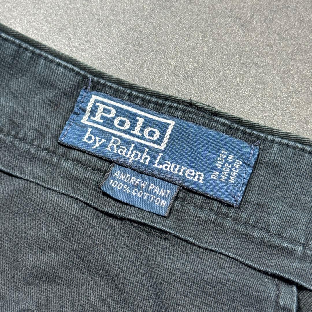 ラルフローレン 90s ANDREW ブラックポロチノ2タックW38L29 古着