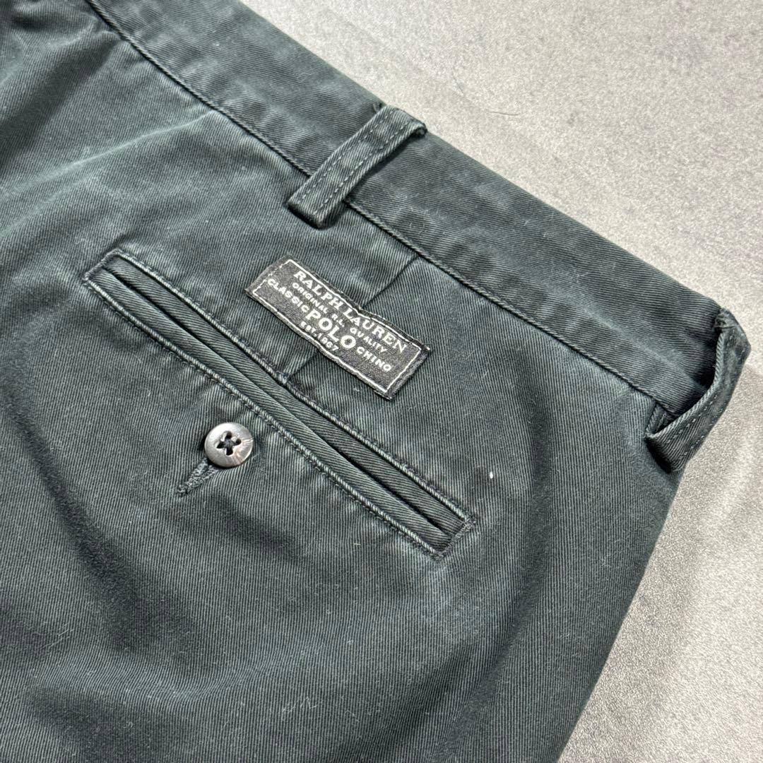 ラルフローレン 90s ANDREW ブラックポロチノ2タックW38L29 古着