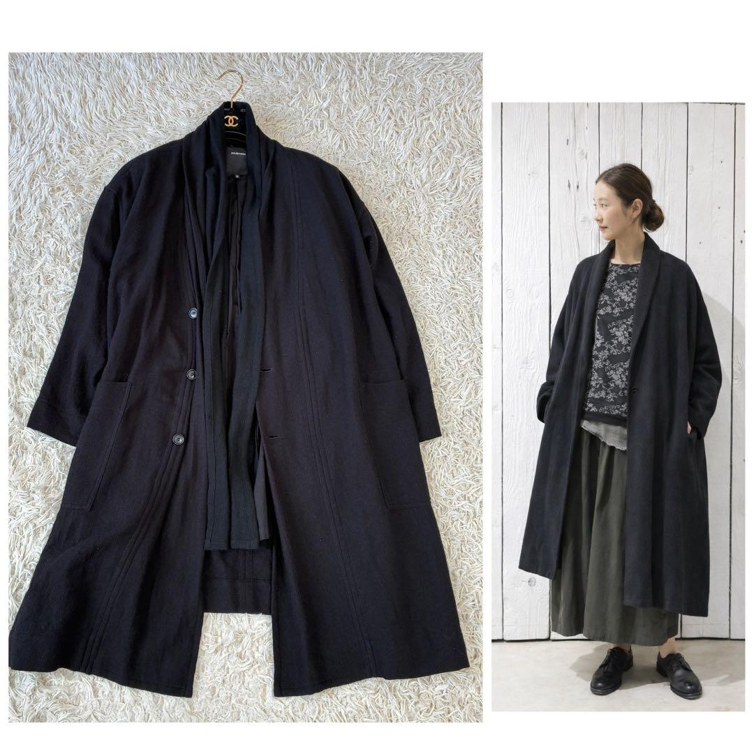 パドカレ ニットロングコート コットンライナー ブラック カーディガン