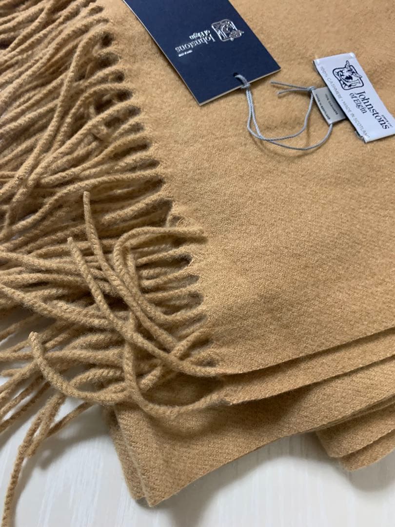 り*。様 ジョンストンズ カミシア100%大判ストール マフラー キャメル未使用