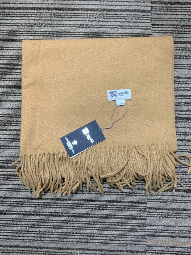 り*。様 ジョンストンズ カミシア100%大判ストール マフラー キャメル未使用